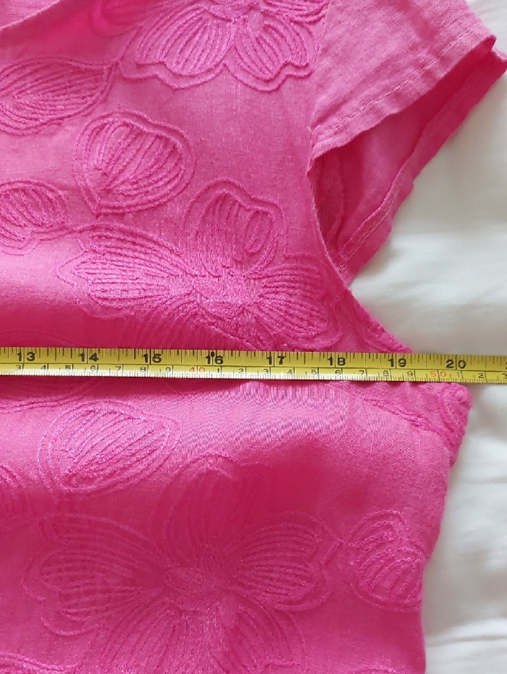 Size M, Martina Innocenti Pink Floral Embossed Short Sleeve 100% Linen DRESS - Picture 12 of 13